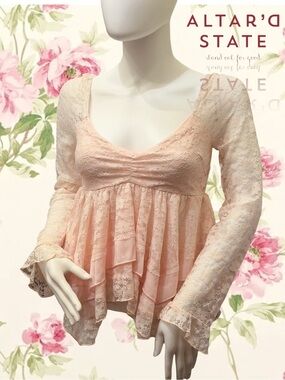 NWT Altar'd State Lillian Lace Babydoll Top Pink XS & S